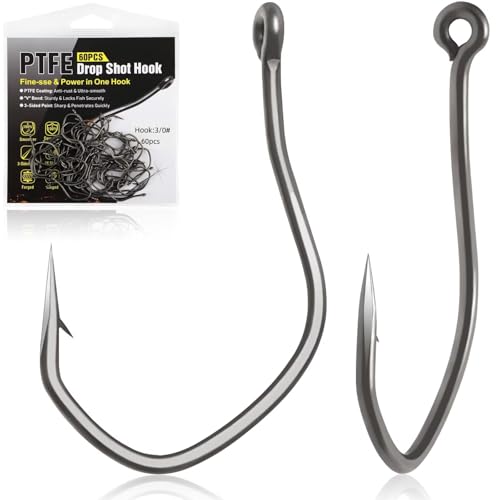 Dovesun 60PCS Drop Shot Hooks for Bass Fishing Wacky Rig Hooks, Drop Shot rig Split Shot for Freshwater & Saltwater Dropshot Hooks #1