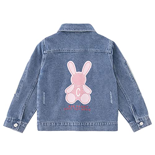 LSHEL Kinder Jeansjacke Mädchen Übergangsjacke Denim Jacke Outwear, Dunkelblau, 146 (Etikettengröße: 150)