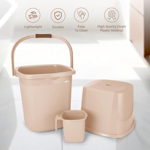 Image of Nayasa Rimmy 20, 3 Pcs Bathroom Set (18 L Bucket + 1 L Mug + Stool), Beige