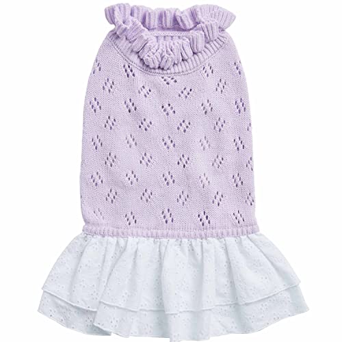 Pull pour chien lavande col à volants dos 30,5 cm tricot