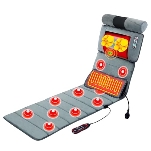 Colchón de masaje con calefacción, tapete de masaje de cuerpo completo con 20 cabezales vibratorios y terapia de calor para aliviar el dolor de espalda y piernas, plegable para un fácil almacenamiento
