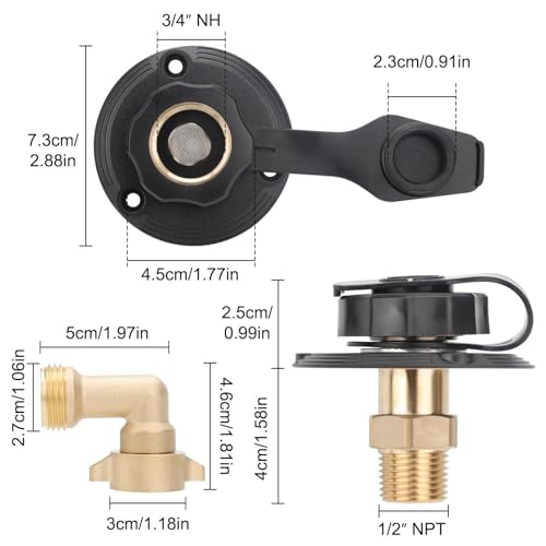 Image of Linkstyle RV City Water Fill Inlet Flange Brass with Check Valve 90 Hose Elbow, RV Water Inlet Connection for Camper Marine