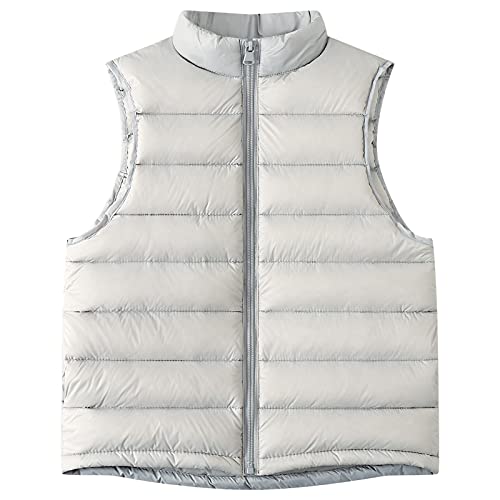 Aieoe Boys Girls Winter Puffer Vest Kids Lightweight Sleeveless Jacket Lined Zipper Outwear Waistcoat 6-7 Years Gray #TOP22