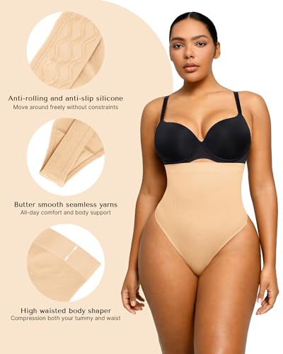 SHAPELLX Tummy Control Thong Shapewear for Women Seamless Shaping Thong Panties Body Shaper Underwear Brown2
