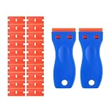 2PCS Rascador de Plástico con 20 Cuchillas Doble Filo,para Quitar Etiquetas Engomadas Vinilo Pegatinas y Pegamento, Limpiador para Placa de Inducción y Vitrocerámica,azul