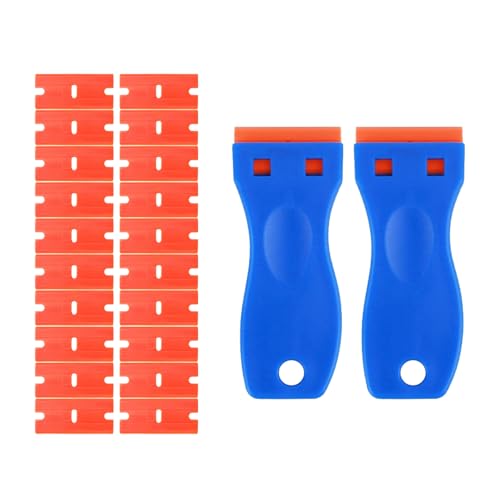 2PCS Grattoirs en Plastique pour Plaques Vitrocéramiques et Verre avec 20 Lames Réutilisables, pour Éliminer les Étiquettes, Colles, Peinture, Autocollants et Résidus sans Rayures