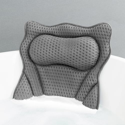 MTDLYICE バスマット 浴槽の首と背中のサポート用 ソフトな4Dエアメッシュバスタブピロー 16.5×17.3インチ 強力な吸盤6個付き バスアクセサリー リラックスできるギフト 女性用 (グレー)の商品画像（Amazon）