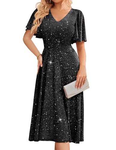 Image of Bridesmay Women's Formal Wedding Guest Dress for Women 2026 Short Sleeve Fit and Flare Tea Party Dresses