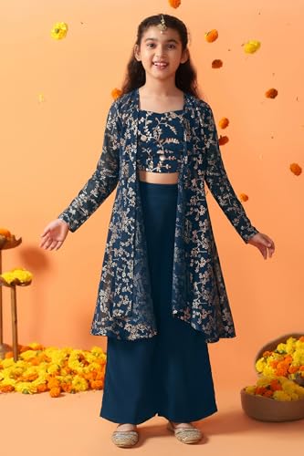 Image of Fashion Dream Girls Georgette Embroidered Palazzo Set|Kids Ethnic Wear|sharara set for girls|Indo Western Set