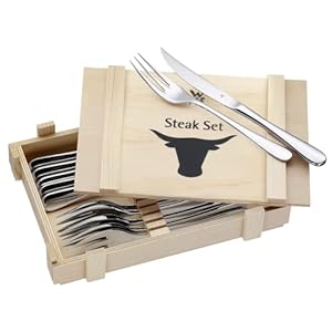 WMF Geschenkidee Steakbestek 12-delig, 6 persoons, Cromargan, Vaatwasmachinebestendig, Gesmede messen, Kado, Houten kist, 1280239990,