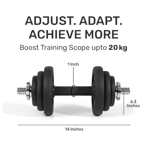 Image of The Cube Club Iron Dumbbells Set for Home Workout Gym Equipment with Anti-Slip Rod | 20kg Cast Iron Adjustable Dumbbell Weights with Carry Case Box for Men and Women Exercise