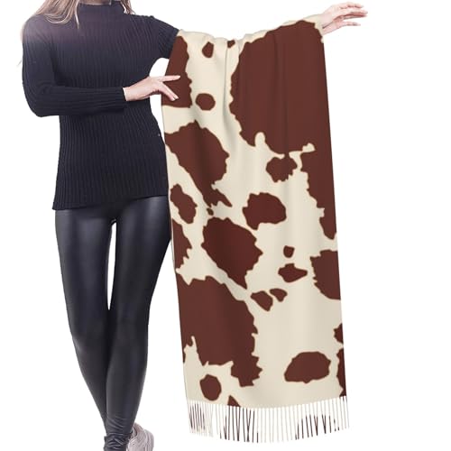 Brown Milk Cow Print Imitation Cashmere Tassel Scarf Winter Scarf Autumn Softest Classic Warm2