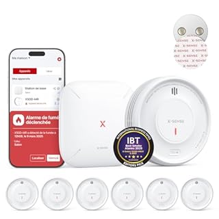 X-Sense Détecteur de Fumée Connecté avec Station de Base SBS50 avec Pad Adhésif Magnétique, Alarme Incendie Intelligent avec Durée de Vie de 10 Ans et Batterie Remplaçable, Fonction APP, XS0D-MR61