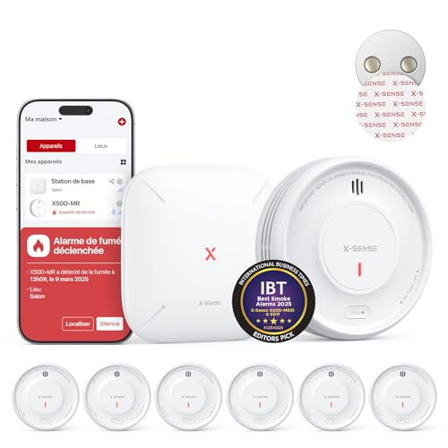 X-Sense Détecteur de Fumée Connecté avec Station de Base SBS50 avec Pad Adhésif Magnétique, Alarme Incendie Intelligent avec Durée de Vie de 10 Ans et Batterie Remplaçable, Fonction APP, XS0D-MR61