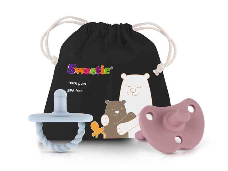 Image of Sweetie Baby Pacifier The Ultimate Solution for Easy Breathing and Playful Comfort, Sensory Design and Triple Airflow Holes Set of 2 (Light Blue-Dark Purple)