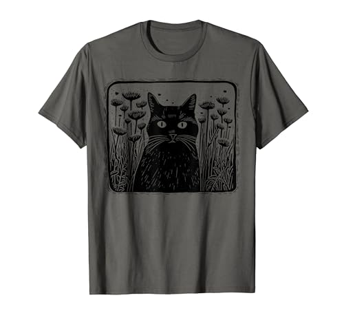 Vintage Floral Folklore Cute Black Cat Cottagecore Aesthetic T-Shirt cover