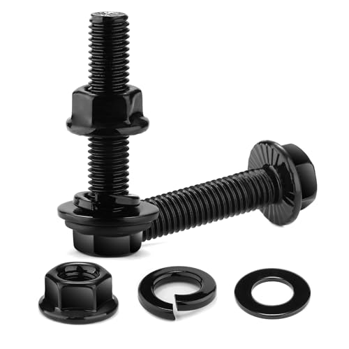 M8 x 20mm Flanged Hex Head Bolts, Nuts, Flat &amp; Lock Washers, 10Pcs 18-8 (304) Stainless Steel, Fully Threaded, Black Oxide by SG TZH
