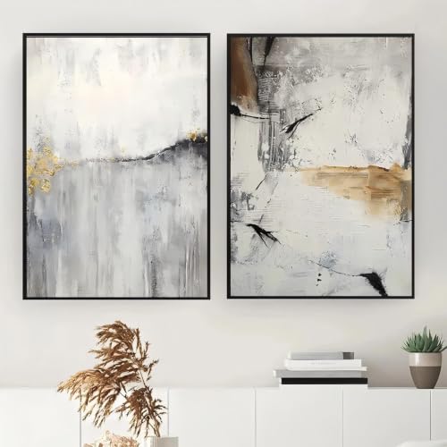Tableau abstrait ligne d'or et marbre gris 30x45cm affiche salon - 3