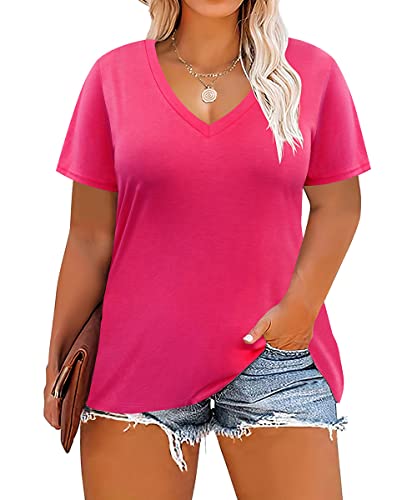 Image of RITERA Women Plus Size Tops Tie Dye V Neck Shirt Floral Camo Summer Short Sleeve Tunic Oversized Ladies Blouse XL-5XL