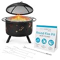 BIRDROCK HOME 30? Round Wood-Burning Fire Pit – Portable Outdoor Patio & Garden Fire Bowl with Stars & Moon Cut-Outs, Spark Screen, Built-in Grate, 4 Roasting Sticks & Fire Poker - Black