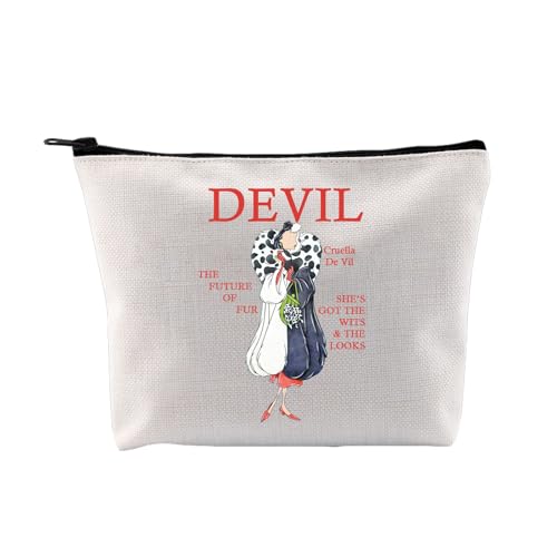 AKTAP Villains Cruella Gift Cruella Deville Inspired Makeup Cosmetic Bag Black and White Haired Villain Style Bag (Villains Cruella Zipper Bag)