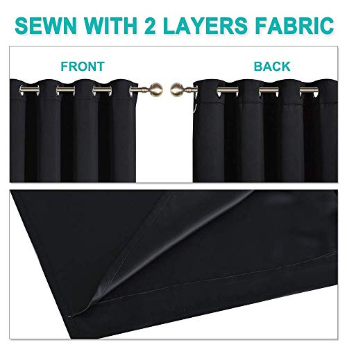 Image of NICETOWN Complete 100% Blackout Curtain Set, Black, 37 inch W by 50 inch L, Double Panels, Thermal Insulated & Energy Efficiency Window Draperies with Black Liner, Noise Reducing Short Curtains for Kids Room
