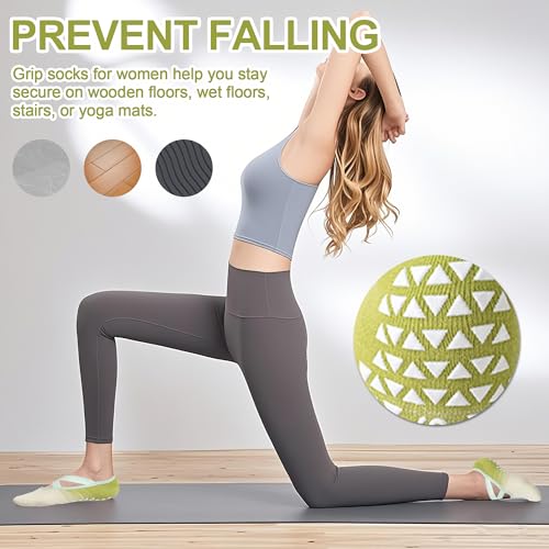 Image of Women's Grip Socks with Straps - 3 Pairs Non Slip Socks for Pilates, Yoga, Ballet & Barre Dance