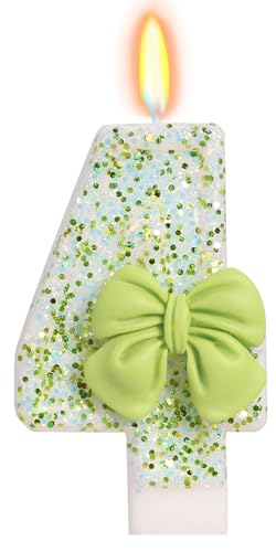 Elekfx Green Bowknot Number 4 Candle 4th Birthday Decorations Girl