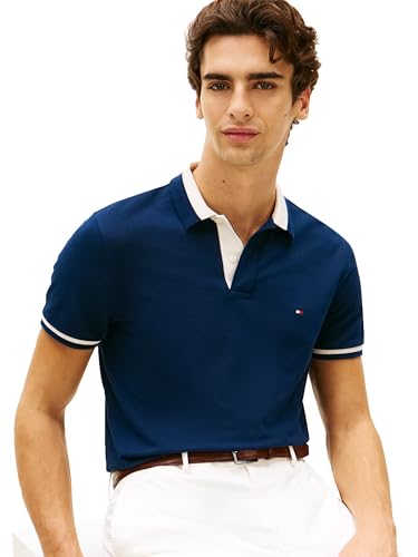 Image of Tommy Hilfiger Men's Short Sleeve Casual Polo Shirts in Regular Fit with Stretch and Contrast Collar Designs