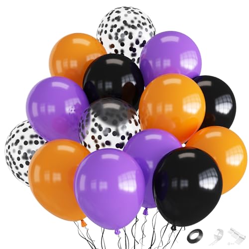 Image of Orange Purple Black Balloons, 70-pack Halloween Balloons for Party