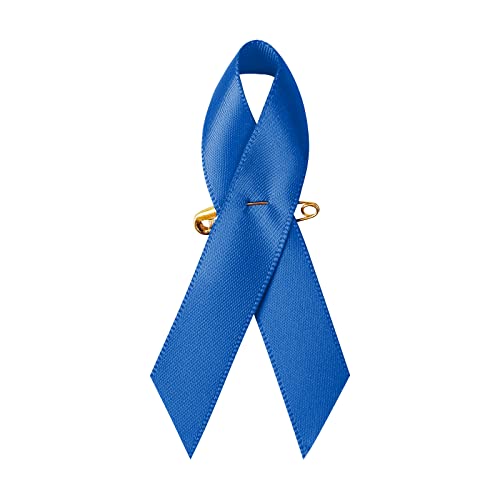 Image of 100 Pieces Blue Satin Awareness Ribbons with Safety Pins 1.4 x 3 inch