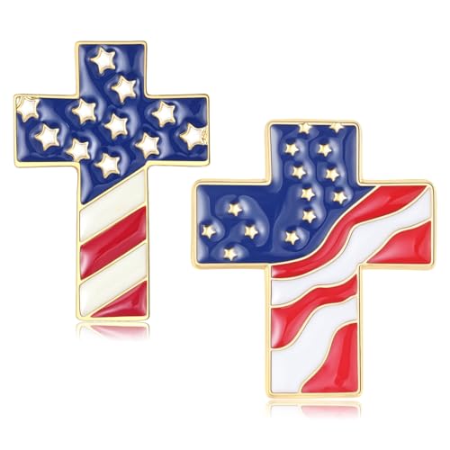 Image of Rhinestone Brooch Pins for Women, Vintage Crystal Enamel Brooches, American Flag Pin Patriotic Lapel Pins Gift for Suit Clothes Bag Accessories