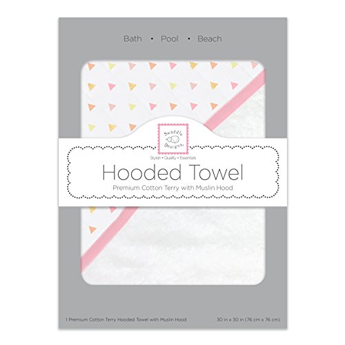 Image of SwaddleDesigns Cotton Terry Baby Hooded Towel, Tiny Triangle Shimmer, Pink