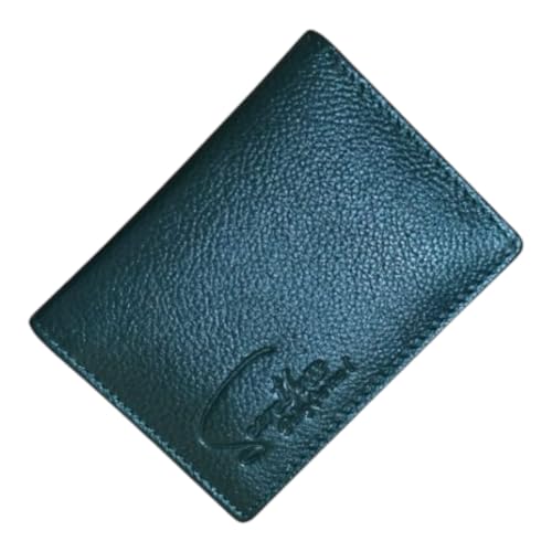 Slim RFID Protected Leather Card Holder Wallet, 4 Card Slots, Bi-Fold Design, Redwood Brown Blue Green (Blue)