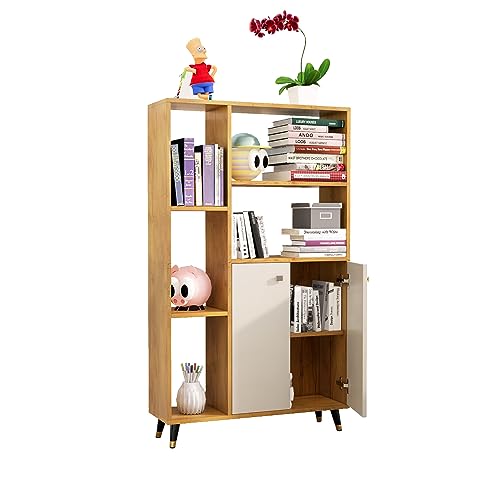 Image of Bniture Bookshelf for Home with 2 Door & 5 Open Shelf | Engineered Wood Book Shelf for Home Display Rack | Multipurpose Bookcase Organizer for Living Room, Bedroom & Office | Giant Wood & Frosty White