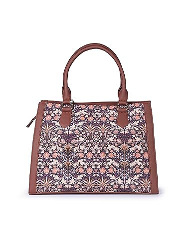 Image of ZOUK Printed Jute Handcrafted Vegan Leather Multicolor Women's Satchel Bag | Ladies Purse Handbag | Double Handle Detachable Strap
