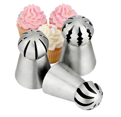 3 Pcs Russian Piping Tips Stainless Steel Flower Frosting Icing Piping Nozzles DIY Cake Cupcake Decorating Supplies Kit Sphere Russian Ball Tips for Pastry Baking