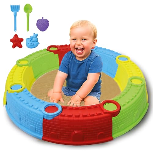 Jamara 460343 - Castillo arenero enchufables 13 pz. – Fácil Montaje y desmontaje, Multicolor, Incluye 1 Rastrillo y 1 Pala, Plástico Robusto