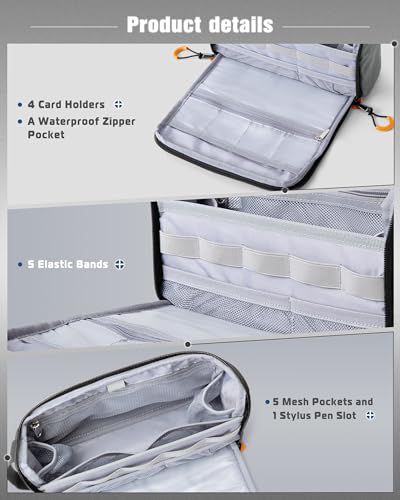 Image of Smasrob Electronics Organizer Travel Case, Tech Bag Charger Pouch, Gray | Water Resistant, Elastic Bands, for Cord, Cable, SIM Cards, Phone, Airpods