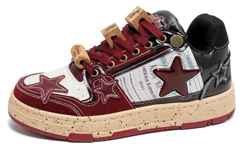Star Shoes Men's Chunky Sneakers Y2K Retro Walking Shoes，Leather Lace Up Retro Sneakers，Lightweight Comfort Walking Footwear for Women Men