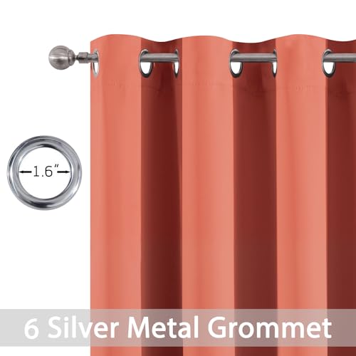 Yakamok Thermal Curtains Blackout Curtain Panels, Room Darkening Solid Grommet Top Window Drapes for Dedroom, 42x72 inch, Coral Orange, 2 Panels