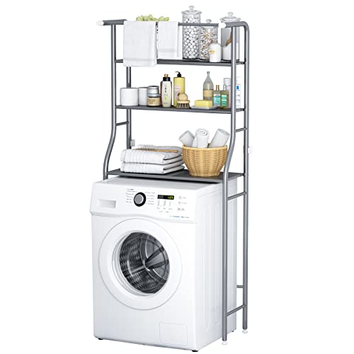 MOYIPIN Estante de almacenamiento para lavadora de 3 niveles para ahorrar espacio en el baño, estante de almacenamiento por encima del inodoro, estante de almacenamiento colgante, acero inoxidable