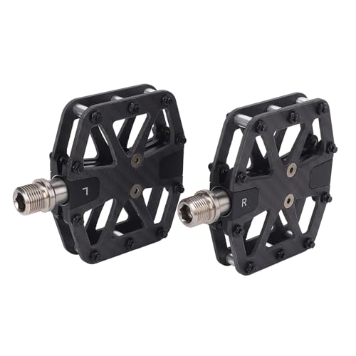 XUXHOU Pedales de Bicicleta, Pedales Planos de Fibra de Carbono 3K con 20 Pasadores Antideslizantes de Aleación de Aluminio y Núcleo de Aleación de Ti, para Bicicletas de Carretera