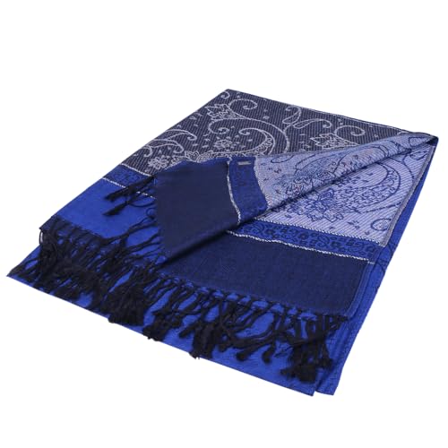 Women Tow Tone Pashmina Reversible Paisley Shawl Wrap Jacquard Scarf w/Fringes4
