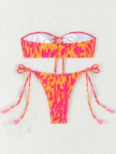 GORGLITTER Women's Strapless Swimsuit Bandeau Floral High Cut Thong Cheeky Sexy Bikini Set2