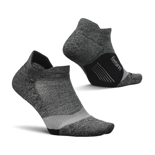 Feetures Elite Light Cushion No Show Tab Athletic Ankle Socks - Sport Sock with Targeted Compression - New Gray, L (1 Pair)