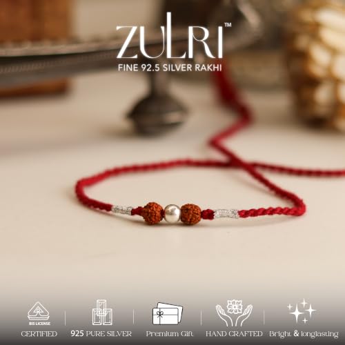 Image of Unisex-Adult Pure 925 Silver Rudraksha Rakhi For Rakshabandhan | Stylish Silver Rudraksha Rakhi For Brother With Roli (Kumkum) Chawal (Rudraksh)