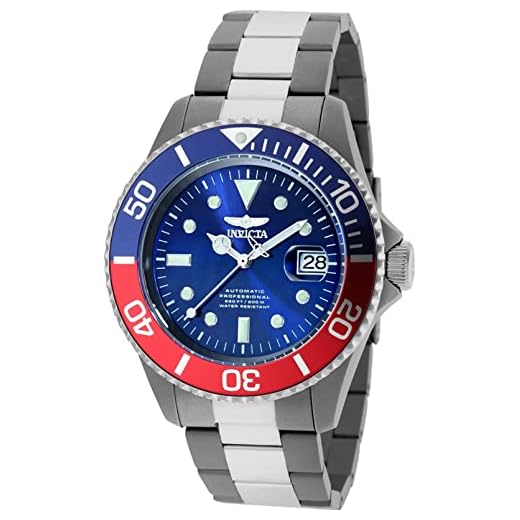 Invicta Pro Diver Herren-Armbanduhr, 45 mm, automatisches blaues Zifferblatt, Pepsi-Lünette, Titangrau und Silber, zweifarbig, 200 m Taucheruhr (Modell: 36362), grau, Taucher