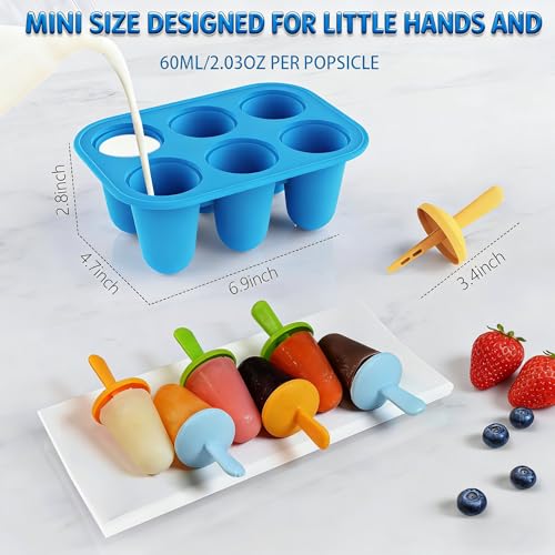 Ice Lolly Moulds Mini Silicone Popsicle Mold,BPA Free Reusable Ice Pop Maker –6 Cavity Ice Pop Mould for Portion Control & Tiny Hands (Blue) - Image 3