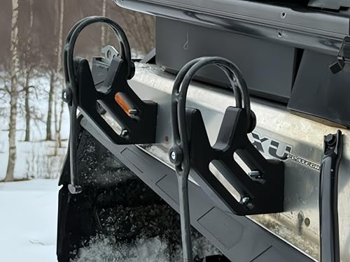 Snowmobile Ice Auger Mount with Rubber Straps – 2 Pack Heavy-Duty Side Mount for Up to 6” Ice Augers, Easy to Install, ABS Material (Black)